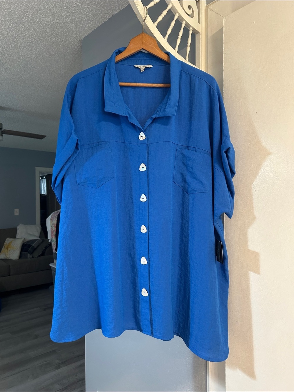 NWT John Mark Short Sleeve Wire Collar Button Up Patch Pocket Camp Shirt Size 3X